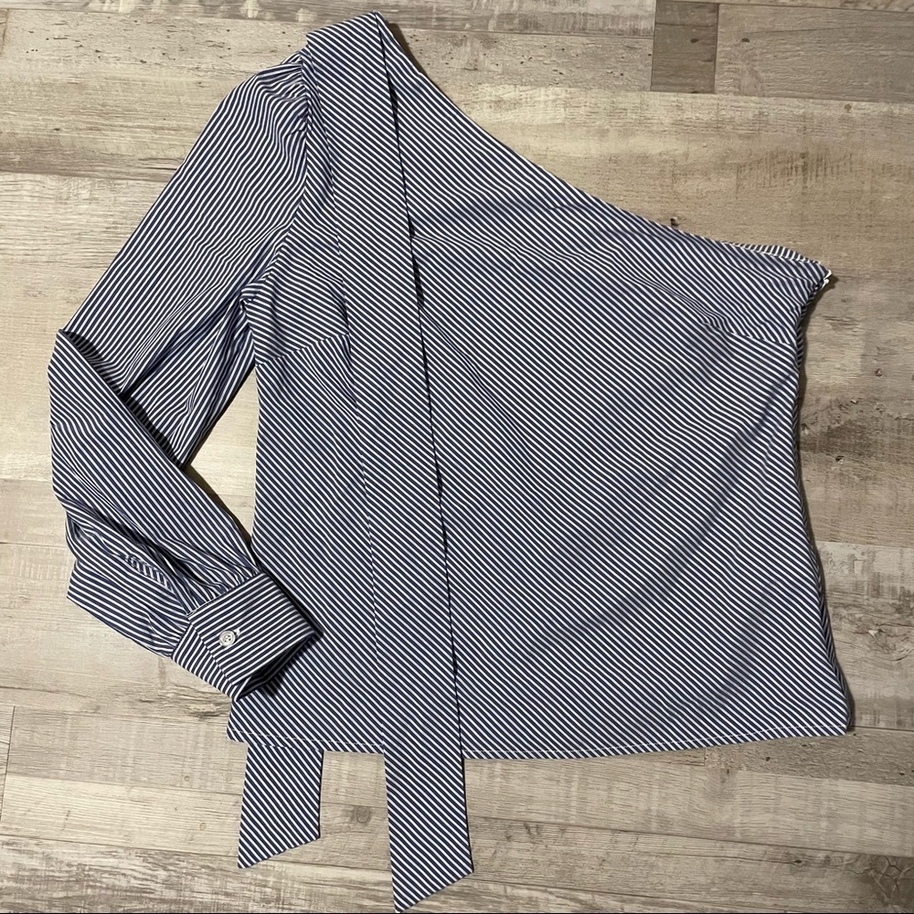 Saks Off Fifth one shoulder pinstripe blouse